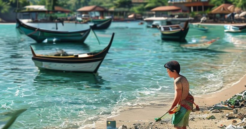 {"prompt":"Photorealistic image of a Thai beach with crystal clear water. In the foreground, a tourist is picking up trash. In the background, there are environmentally friendly resorts and longtail boats that use clean energy. The overall mood is positive and hopeful, showcasing sustainable tourism in Thailand.","originalPrompt":"Photorealistic image of a Thai beach with crystal clear water. In the foreground, a tourist is picking up trash. In the background, there are environmentally friendly resorts and longtail boats that use clean energy. The overall mood is positive and hopeful, showcasing sustainable tourism in Thailand.","width":1024,"height":1024,"seed":2333,"model":"sana","enhance":false,"nologo":false,"negative_prompt":"undefined","nofeed":false,"safe":false,"quality":"medium","image":[],"transparent":false,"has_nsfw_concept":false,"concept":[],"trackingData":{"actualModel":"sana","usage":{"completionImageTokens":1,"totalTokenCount":1}}}