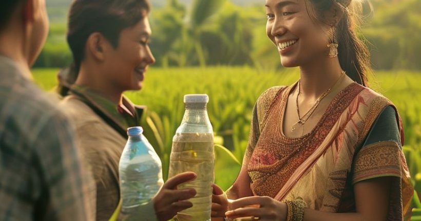{"prompt":"Photorealistic image of a smiling Thai woman wearing traditional clothing, offering a locally sourced drink to a tourist with a reusable water bottle, against the backdrop of a lush, green rice paddy field in Northern Thailand. The scene should convey a sense of cultural exchange and environmental responsibility. The lighting should be warm and inviting.","originalPrompt":"Photorealistic image of a smiling Thai woman wearing traditional clothing, offering a locally sourced drink to a tourist with a reusable water bottle, against the backdrop of a lush, green rice paddy field in Northern Thailand. The scene should convey a sense of cultural exchange and environmental responsibility. The lighting should be warm and inviting.","width":1024,"height":1024,"seed":2341,"model":"sana","enhance":false,"nologo":false,"negative_prompt":"undefined","nofeed":false,"safe":false,"quality":"medium","image":[],"transparent":false,"has_nsfw_concept":false,"concept":[],"trackingData":{"actualModel":"sana","usage":{"completionImageTokens":1,"totalTokenCount":1}}}