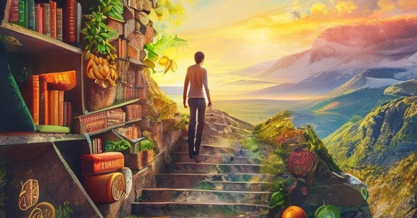 {"prompt":"A photorealistic, vibrant image depicting a person climbing a staircase towards a bright, sunny landscape. The person is looking forward with determination. The staircase is embedded with symbols representing different aspects of self-improvement, such as books, weights, healthy food, and meditation symbols. The overall mood should be hopeful and inspiring, conveying the idea of progress and personal growth. The artwork should be suitable to be added as the cover image related to Personal growth concept.","originalPrompt":"A photorealistic, vibrant image depicting a person climbing a staircase towards a bright, sunny landscape. The person is looking forward with determination. The staircase is embedded with symbols representing different aspects of self-improvement, such as books, weights, healthy food, and meditation symbols. The overall mood should be hopeful and inspiring, conveying the idea of progress and personal growth. The artwork should be suitable to be added as the cover image related to Personal growth concept.","width":1024,"height":1024,"seed":2635,"model":"sana","enhance":false,"nologo":false,"negative_prompt":"undefined","nofeed":false,"safe":false,"quality":"medium","image":[],"transparent":false,"has_nsfw_concept":false,"concept":[],"trackingData":{"actualModel":"sana","usage":{"completionImageTokens":1,"totalTokenCount":1}}}
