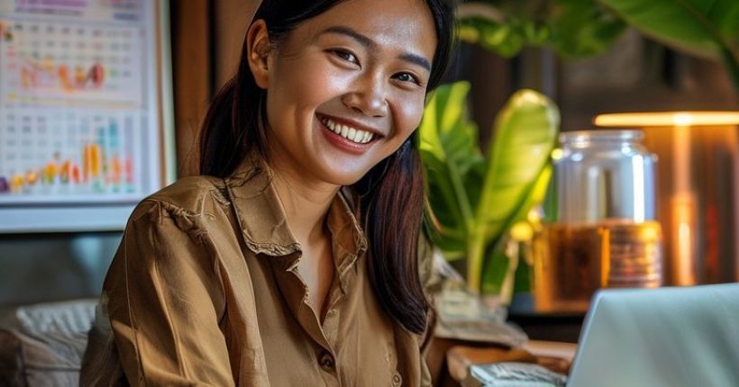 {"prompt":"Photorealistic image of a smiling Thai woman in her late 20s or early 30s, confidently managing her finances on a laptop in a modern Thai apartment. The background should include elements that symbolize financial success and planning, such as a vision board with financial goals, a savings jar, and charts illustrating investment growth. The lighting should be warm and inviting.","originalPrompt":"Photorealistic image of a smiling Thai woman in her late 20s or early 30s, confidently managing her finances on a laptop in a modern Thai apartment. The background should include elements that symbolize financial success and planning, such as a vision board with financial goals, a savings jar, and charts illustrating investment growth. The lighting should be warm and inviting.","width":1024,"height":1024,"seed":2638,"model":"sana","enhance":false,"nologo":false,"negative_prompt":"undefined","nofeed":false,"safe":false,"quality":"medium","image":[],"transparent":false,"has_nsfw_concept":false,"concept":[],"trackingData":{"actualModel":"sana","usage":{"completionImageTokens":1,"totalTokenCount":1}}}