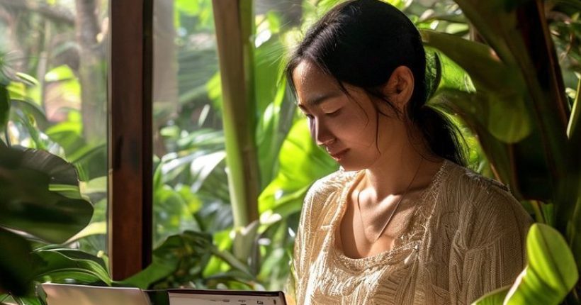 {"prompt":"Photorealistic image. A serene Thai individual calmly using a digital calendar on a laptop, surrounded by natural light and lush plants, promoting the concept of mindful time management in a modern Thai setting. Gentle smile, focused gaze. The image should evoke feelings of peace, organization, and efficiency.","originalPrompt":"Photorealistic image. A serene Thai individual calmly using a digital calendar on a laptop, surrounded by natural light and lush plants, promoting the concept of mindful time management in a modern Thai setting. Gentle smile, focused gaze. The image should evoke feelings of peace, organization, and efficiency.","width":1024,"height":1024,"seed":2639,"model":"sana","enhance":false,"nologo":false,"negative_prompt":"undefined","nofeed":false,"safe":false,"quality":"medium","image":[],"transparent":false,"has_nsfw_concept":false,"concept":[],"trackingData":{"actualModel":"sana","usage":{"completionImageTokens":1,"totalTokenCount":1}}}