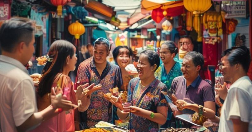 {"prompt":"A photo-realistic image of a diverse group of people happily interacting in a bustling Thai street market. Some are conversing in Thai, while others are gesturing and laughing. The image should capture the vibrancy and energy of Thai culture, with colorful food stalls and traditional Thai architecture in the background. It should evoke a sense of joy, connection, and the rewarding experience of learning and speaking Thai.","originalPrompt":"A photo-realistic image of a diverse group of people happily interacting in a bustling Thai street market. Some are conversing in Thai, while others are gesturing and laughing. The image should capture the vibrancy and energy of Thai culture, with colorful food stalls and traditional Thai architecture in the background. It should evoke a sense of joy, connection, and the rewarding experience of learning and speaking Thai.","width":1024,"height":1024,"seed":3728,"model":"sana","enhance":false,"nologo":false,"negative_prompt":"undefined","nofeed":false,"safe":false,"quality":"medium","image":[],"transparent":false,"has_nsfw_concept":false,"concept":[],"trackingData":{"actualModel":"sana","usage":{"completionImageTokens":1,"totalTokenCount":1}}}