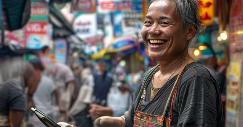 {"prompt":"Photorealistic image of a Caucasian person smiling and confidently speaking Thai to a street food vendor in Bangkok, Thailand. The background should be a bustling street scene filled with colorful signs and people.","originalPrompt":"Photorealistic image of a Caucasian person smiling and confidently speaking Thai to a street food vendor in Bangkok, Thailand. The background should be a bustling street scene filled with colorful signs and people.","width":1024,"height":1024,"seed":4904,"model":"sana","enhance":false,"nologo":false,"negative_prompt":"undefined","nofeed":false,"safe":false,"quality":"medium","image":[],"transparent":false,"has_nsfw_concept":false,"concept":[],"trackingData":{"actualModel":"sana","usage":{"completionImageTokens":1,"totalTokenCount":1}}}