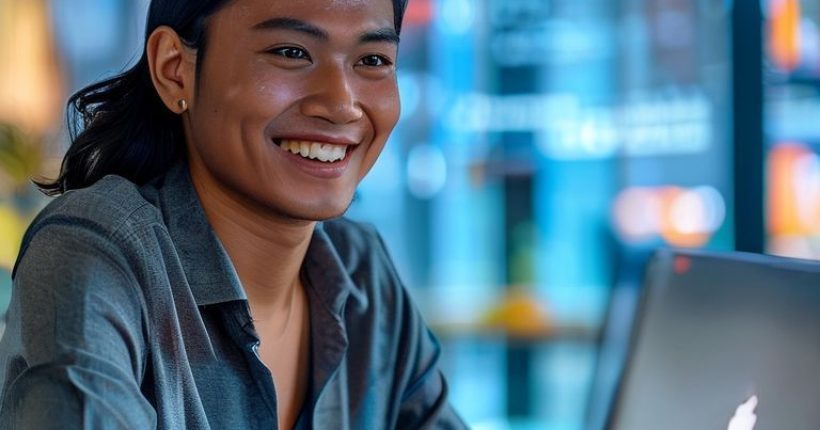 {"prompt":"Photorealistic image of a Thai person (male or female) smiling and looking confidently at a laptop screen with the ChatGPT interface visible. The background should be a modern, bright workspace. Focus on conveying a sense of empowerment and productivity, emphasizing how ChatGPT can help Thais in their daily lives, work, and learning.","originalPrompt":"Photorealistic image of a Thai person (male or female) smiling and looking confidently at a laptop screen with the ChatGPT interface visible. The background should be a modern, bright workspace. Focus on conveying a sense of empowerment and productivity, emphasizing how ChatGPT can help Thais in their daily lives, work, and learning.","width":1024,"height":1024,"seed":5155,"model":"sana","enhance":false,"nologo":false,"negative_prompt":"undefined","nofeed":false,"safe":false,"quality":"medium","image":[],"transparent":false,"has_nsfw_concept":false,"concept":[],"trackingData":{"actualModel":"sana","usage":{"completionImageTokens":1,"totalTokenCount":1}}}