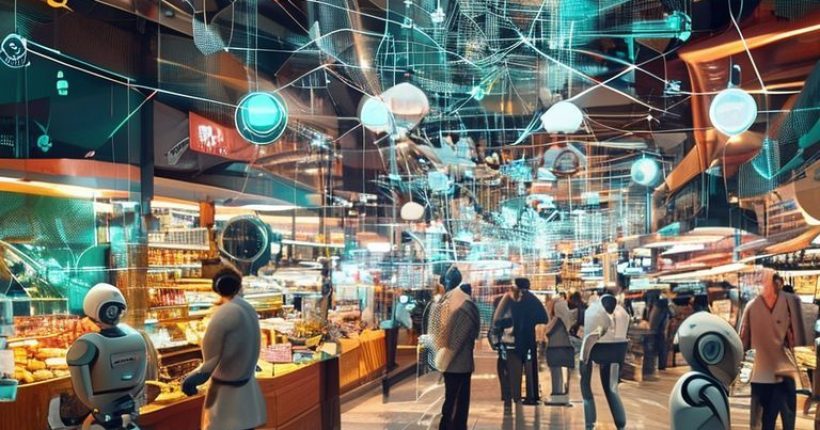 {"prompt":"A futuristic, interconnected network visualization layered over a bustling marketplace. In the foreground, robots are efficiently managing customer interactions and automating tasks within the market. The image should convey a sense of seamless automation and efficient operational flow, blending the vibrancy of the marketplace with the precision of advanced technology.","originalPrompt":"A futuristic, interconnected network visualization layered over a bustling marketplace. In the foreground, robots are efficiently managing customer interactions and automating tasks within the market. The image should convey a sense of seamless automation and efficient operational flow, blending the vibrancy of the marketplace with the precision of advanced technology.","width":1024,"height":1024,"seed":1368,"model":"sana","enhance":false,"nologo":false,"negative_prompt":"undefined","nofeed":false,"safe":false,"quality":"medium","image":[],"transparent":false,"has_nsfw_concept":false,"concept":[],"trackingData":{"actualModel":"sana","usage":{"completionImageTokens":1,"totalTokenCount":1}}}