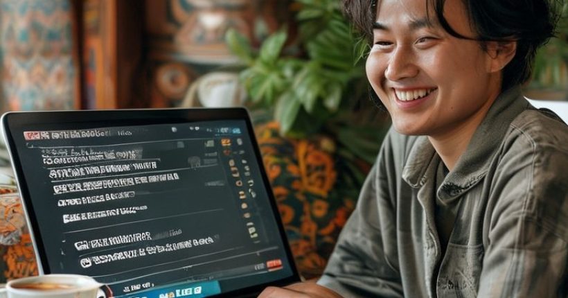 {"prompt":"Photorealistic image of a person smiling and looking at a laptop screen. The screen shows a Thai language learning app interface with Thai script and English translations. There's a cup of coffee and a notebook beside the laptop. The background is a cozy home setting with Thai decorations.","originalPrompt":"Photorealistic image of a person smiling and looking at a laptop screen. The screen shows a Thai language learning app interface with Thai script and English translations. There's a cup of coffee and a notebook beside the laptop. The background is a cozy home setting with Thai decorations.","width":1024,"height":1024,"seed":5339,"model":"sana","enhance":false,"nologo":false,"negative_prompt":"undefined","nofeed":false,"safe":false,"quality":"medium","image":[],"transparent":false,"has_nsfw_concept":false,"concept":[],"trackingData":{"actualModel":"sana","usage":{"completionImageTokens":1,"totalTokenCount":1}}}