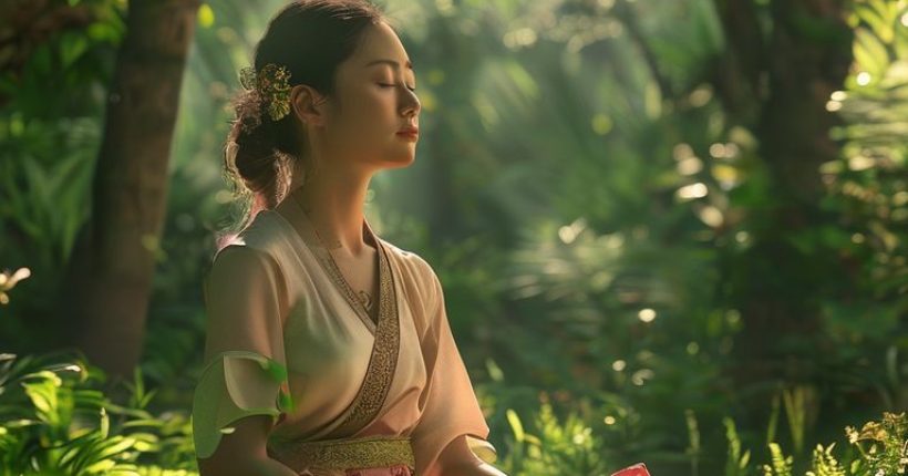 {"prompt":"Photorealistic image depicting a serene Thai woman peacefully meditating in a lush green garden, sunlight filtering through the trees. Emphasis on calmness, natural beauty, and tranquility. She is wearing traditional Thai clothing in pastel colors.","originalPrompt":"Photorealistic image depicting a serene Thai woman peacefully meditating in a lush green garden, sunlight filtering through the trees. Emphasis on calmness, natural beauty, and tranquility. She is wearing traditional Thai clothing in pastel colors.","width":1024,"height":1024,"seed":5462,"model":"sana","enhance":false,"nologo":false,"negative_prompt":"undefined","nofeed":false,"safe":false,"quality":"medium","image":[],"transparent":false,"has_nsfw_concept":false,"concept":[],"trackingData":{"actualModel":"sana","usage":{"completionImageTokens":1,"totalTokenCount":1}}}