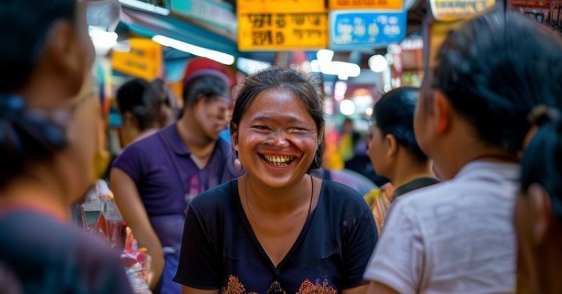 {"prompt":"A person smiling genuinely, interacting with a group of Thai locals at a bustling street food market in Bangkok, Thailand. The photo should be high-resolution, vibrant, and showcase the joy of cultural exchange and language learning. Focus on capturing the warmth and friendliness of the interaction. In the background, blurred signs in Thai script should be visible.","originalPrompt":"A person smiling genuinely, interacting with a group of Thai locals at a bustling street food market in Bangkok, Thailand. The photo should be high-resolution, vibrant, and showcase the joy of cultural exchange and language learning. Focus on capturing the warmth and friendliness of the interaction. In the background, blurred signs in Thai script should be visible.","width":1024,"height":1024,"seed":7968,"model":"sana","enhance":false,"nologo":false,"negative_prompt":"undefined","nofeed":false,"safe":false,"quality":"medium","image":[],"transparent":false,"has_nsfw_concept":false,"concept":[],"trackingData":{"actualModel":"sana","usage":{"completionImageTokens":1,"totalTokenCount":1}}}