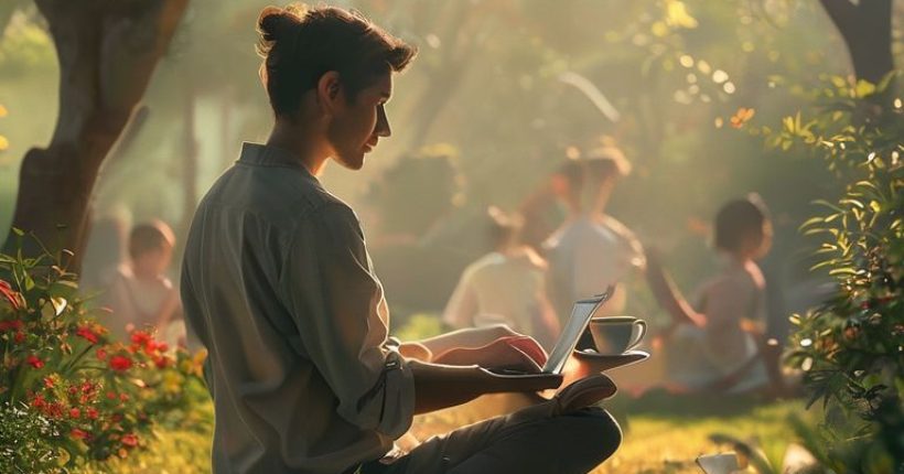 {"prompt":"Photorealistic image of a person sitting in a serene garden, balancing a laptop on one knee and a cup of tea in the other hand. In the background, a family is playing happily. The lighting should be soft and warm, conveying a sense of calm and balance.","originalPrompt":"Photorealistic image of a person sitting in a serene garden, balancing a laptop on one knee and a cup of tea in the other hand. In the background, a family is playing happily. The lighting should be soft and warm, conveying a sense of calm and balance.","width":1024,"height":1024,"seed":9437,"model":"sana","enhance":false,"nologo":false,"negative_prompt":"undefined","nofeed":false,"safe":false,"quality":"medium","image":[],"transparent":false,"has_nsfw_concept":false,"concept":[],"trackingData":{"actualModel":"sana","usage":{"completionImageTokens":1,"totalTokenCount":1}}}