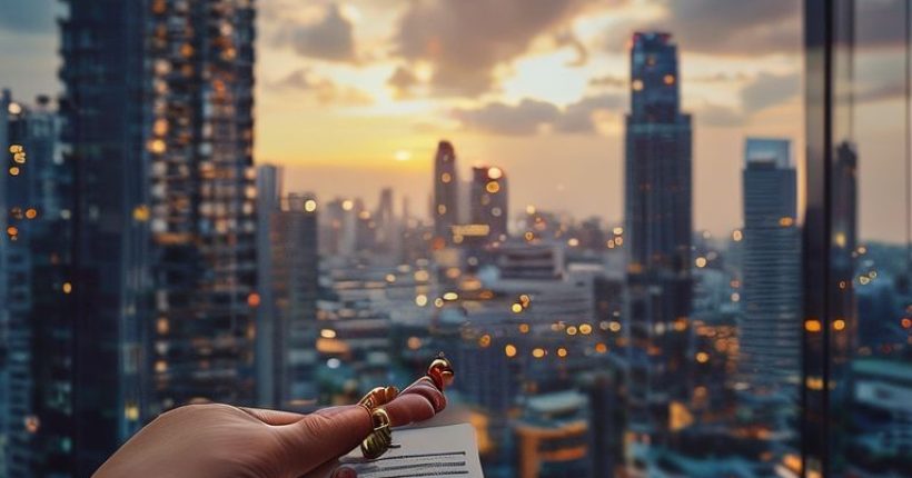 {"prompt":"Photorealistic image of a modern condominium building in Bangkok, Thailand, with a view of the city skyline in the background. In the foreground, a hand holding keys and a contract. The overall tone should be aspirational and convey a sense of financial security and success. Consider warm lighting and a slightly elevated perspective to enhance the feeling of achievement.","originalPrompt":"Photorealistic image of a modern condominium building in Bangkok, Thailand, with a view of the city skyline in the background. In the foreground, a hand holding keys and a contract. The overall tone should be aspirational and convey a sense of financial security and success. Consider warm lighting and a slightly elevated perspective to enhance the feeling of achievement.","width":1024,"height":1024,"seed":10184,"model":"sana","enhance":false,"nologo":false,"negative_prompt":"undefined","nofeed":false,"safe":false,"quality":"medium","image":[],"transparent":false,"has_nsfw_concept":false,"concept":[],"trackingData":{"actualModel":"sana","usage":{"completionImageTokens":1,"totalTokenCount":1}}}