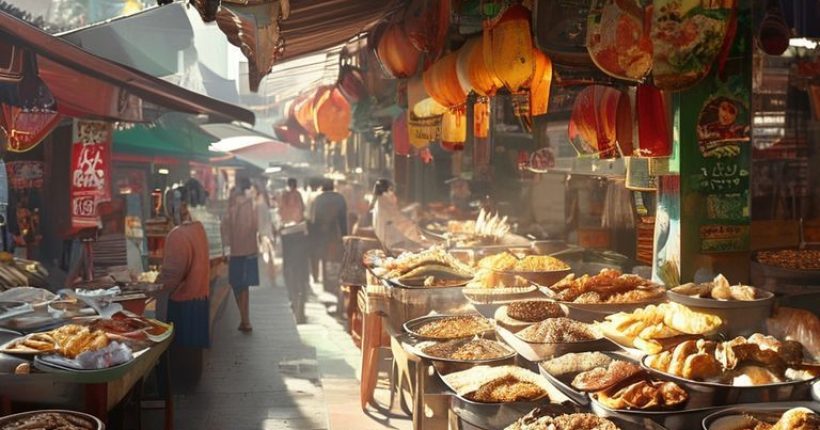 {"prompt":"Photorealistic image of a bustling Trang morning market scene. Focus on local vendors selling food, including grilled pork, dim sum, and roti. Include elements that showcase the unique architecture of Trang and the vibrant atmosphere of the market.","originalPrompt":"Photorealistic image of a bustling Trang morning market scene. Focus on local vendors selling food, including grilled pork, dim sum, and roti. Include elements that showcase the unique architecture of Trang and the vibrant atmosphere of the market.","width":1024,"height":1024,"seed":1403,"model":"sana","enhance":false,"nologo":false,"negative_prompt":"undefined","nofeed":false,"safe":false,"quality":"medium","image":[],"transparent":false,"has_nsfw_concept":false,"concept":[],"trackingData":{"actualModel":"sana","usage":{"completionImageTokens":1,"totalTokenCount":1}}}