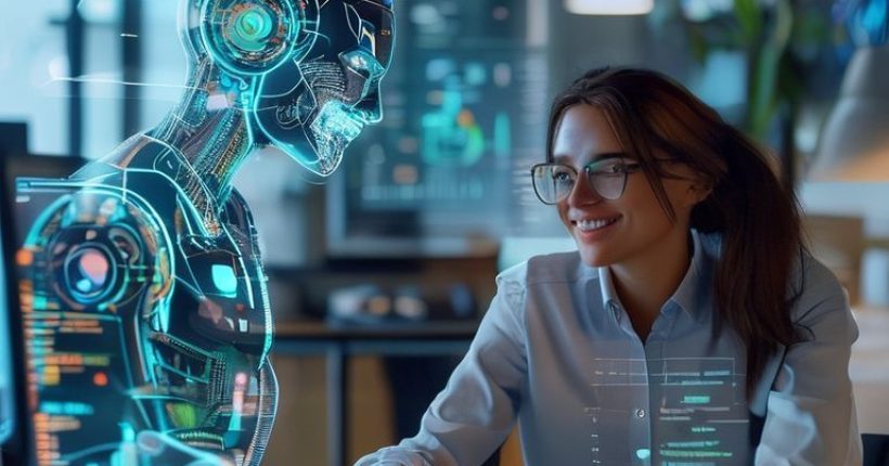 {"prompt":"A photorealistic image depicting an AI agent assisting a human accountant. The AI agent is represented by a holographic interface showing data and charts, while the accountant is smiling and looking at the data with a relaxed expression. The background should be a modern office setting. Focus should be on the collaboration and positive impact of AI on work-life balance.","originalPrompt":"A photorealistic image depicting an AI agent assisting a human accountant. The AI agent is represented by a holographic interface showing data and charts, while the accountant is smiling and looking at the data with a relaxed expression. The background should be a modern office setting. Focus should be on the collaboration and positive impact of AI on work-life balance.","width":1024,"height":1024,"seed":1408,"model":"sana","enhance":false,"nologo":false,"negative_prompt":"undefined","nofeed":false,"safe":false,"quality":"medium","image":[],"transparent":false,"has_nsfw_concept":false,"concept":[],"trackingData":{"actualModel":"sana","usage":{"completionImageTokens":1,"totalTokenCount":1}}}