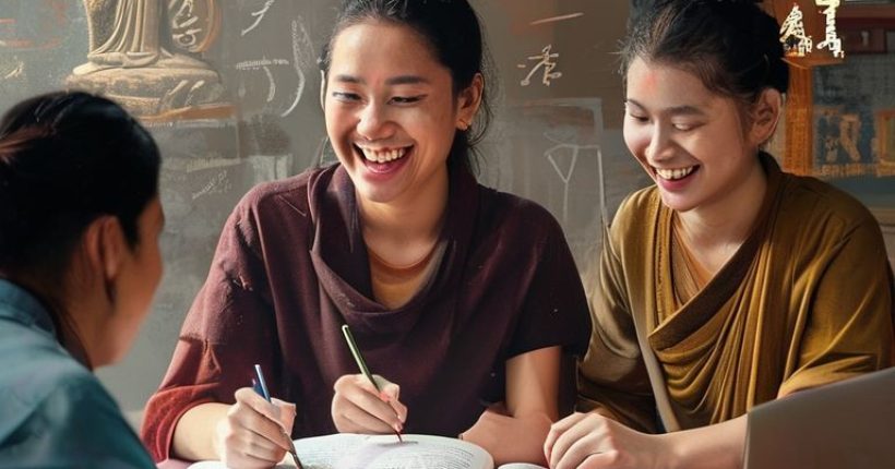 {"prompt":"A visually appealing and clear image depicting a person happily learning Thai grammar. The scene could be a student studying with a textbook and a laptop, or interacting with a Thai tutor online. The image should convey a sense of progress and mastery, with subtle Thai cultural elements in the background (e.g., a small Buddha statue, Thai script). The overall tone should be encouraging and positive.","originalPrompt":"A visually appealing and clear image depicting a person happily learning Thai grammar. The scene could be a student studying with a textbook and a laptop, or interacting with a Thai tutor online. The image should convey a sense of progress and mastery, with subtle Thai cultural elements in the background (e.g., a small Buddha statue, Thai script). The overall tone should be encouraging and positive.","width":1024,"height":1024,"seed":12146,"model":"sana","enhance":false,"nologo":false,"negative_prompt":"undefined","nofeed":false,"safe":false,"quality":"medium","image":[],"transparent":false,"has_nsfw_concept":false,"concept":[],"trackingData":{"actualModel":"sana","usage":{"completionImageTokens":1,"totalTokenCount":1}}}