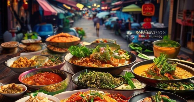 {"prompt":"A photorealistic, vibrant cover image depicting a variety of delicious Thai dishes - Pad Thai, Tom Yum soup, green curry - arranged artfully on a dark wooden table. In the background, glimpse the bustling street scene of Bangkok. The title of the article, '?????????????????????????????????: ?????????????????' should be elegantly displayed in Thai script.","originalPrompt":"A photorealistic, vibrant cover image depicting a variety of delicious Thai dishes - Pad Thai, Tom Yum soup, green curry - arranged artfully on a dark wooden table. In the background, glimpse the bustling street scene of Bangkok. The title of the article, '?????????????????????????????????: ?????????????????' should be elegantly displayed in Thai script.","width":1024,"height":1024,"seed":12942,"model":"sana","enhance":false,"nologo":false,"negative_prompt":"undefined","nofeed":false,"safe":false,"quality":"medium","image":[],"transparent":false,"has_nsfw_concept":false,"concept":[],"trackingData":{"actualModel":"sana","usage":{"completionImageTokens":1,"totalTokenCount":1}}}