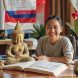 {"prompt":"A person sitting at a desk, smiling, with a Thai language textbook and notebook open in front of them. In the background, a Thai flag is subtly visible. The overall tone should be bright, encouraging, and focused on the joy of learning a new language. Add some traditional Thai items like a small Buddha statue or an orchid.","originalPrompt":"A person sitting at a desk, smiling, with a Thai language textbook and notebook open in front of them. In the background, a Thai flag is subtly visible. The overall tone should be bright, encouraging, and focused on the joy of learning a new language. Add some traditional Thai items like a small Buddha statue or an orchid.","width":1024,"height":1024,"seed":14355,"model":"sana","enhance":false,"nologo":false,"negative_prompt":"undefined","nofeed":false,"safe":false,"quality":"medium","image":[],"transparent":false,"has_nsfw_concept":false,"concept":[],"trackingData":{"actualModel":"sana","usage":{"completionImageTokens":1,"totalTokenCount":1}}}