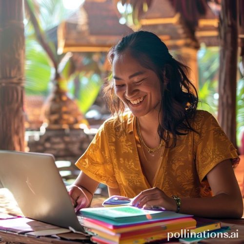 {"prompt":"A person studying Thai language materials (books, flashcards, laptop) with a Thai-style background (temple, beach). The person is smiling and looks engaged. The color palette should be warm and inviting.","originalPrompt":"A person studying Thai language materials (books, flashcards, laptop) with a Thai-style background (temple, beach). The person is smiling and looks engaged. The color palette should be warm and inviting.","width":1024,"height":1024,"seed":14416,"model":"sana","enhance":false,"nologo":false,"negative_prompt":"undefined","nofeed":false,"safe":false,"quality":"medium","image":[],"transparent":false,"has_nsfw_concept":false,"concept":[],"trackingData":{"actualModel":"sana","usage":{"completionImageTokens":1,"totalTokenCount":1}}}
