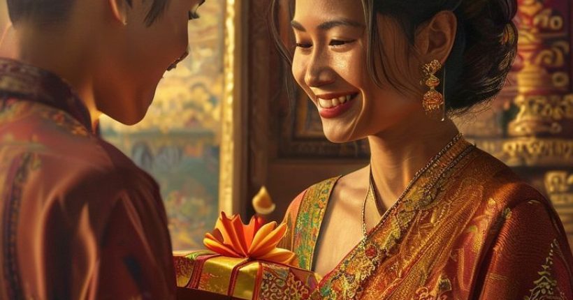 {"prompt":"Photorealistic image of a Thai person graciously accepting a small gift from another person, with a warm and appreciative smile. The background should subtly display Thai cultural elements like a temple or traditional patterns.","originalPrompt":"Photorealistic image of a Thai person graciously accepting a small gift from another person, with a warm and appreciative smile. The background should subtly display Thai cultural elements like a temple or traditional patterns.","width":1024,"height":1024,"seed":15767,"model":"sana","enhance":false,"nologo":false,"negative_prompt":"undefined","nofeed":false,"safe":false,"quality":"medium","image":[],"transparent":false,"has_nsfw_concept":false,"concept":[],"trackingData":{"actualModel":"sana","usage":{"completionImageTokens":1,"totalTokenCount":1}}}