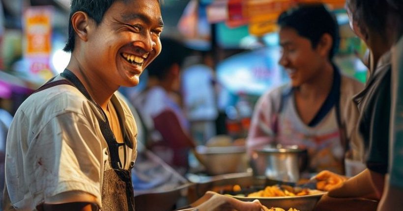 {"prompt":"Photorealistic image depicting a friendly-looking foreigner smiling while ordering street food in Thai from a food vendor in Bangkok. The scene should be vibrant and colorful, showcasing the cultural immersion and language learning aspect. Focus on the interaction between the foreigner and the vendor, highlighting the joy of communication.","originalPrompt":"Photorealistic image depicting a friendly-looking foreigner smiling while ordering street food in Thai from a food vendor in Bangkok. The scene should be vibrant and colorful, showcasing the cultural immersion and language learning aspect. Focus on the interaction between the foreigner and the vendor, highlighting the joy of communication.","width":1024,"height":1024,"seed":16013,"model":"sana","enhance":false,"nologo":false,"negative_prompt":"undefined","nofeed":false,"safe":false,"quality":"medium","image":[],"transparent":false,"has_nsfw_concept":false,"concept":[],"trackingData":{"actualModel":"sana","usage":{"completionImageTokens":1,"totalTokenCount":1}}}