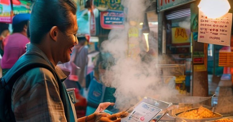 {"prompt":"A photorealistic cover image showing a traveler smiling and interacting with a Thai vendor at a bustling street food market in Bangkok, Thailand. The scene is vibrant and colorful, with steam rising from food stalls and Thai script visible on signs. The traveler is holding a Thai phrasebook or a phone with a language learning app.","originalPrompt":"A photorealistic cover image showing a traveler smiling and interacting with a Thai vendor at a bustling street food market in Bangkok, Thailand. The scene is vibrant and colorful, with steam rising from food stalls and Thai script visible on signs. The traveler is holding a Thai phrasebook or a phone with a language learning app.","width":1024,"height":1024,"seed":16074,"model":"sana","enhance":false,"nologo":false,"negative_prompt":"undefined","nofeed":false,"safe":false,"quality":"medium","image":[],"transparent":false,"has_nsfw_concept":false,"concept":[],"trackingData":{"actualModel":"sana","usage":{"completionImageTokens":1,"totalTokenCount":1}}}