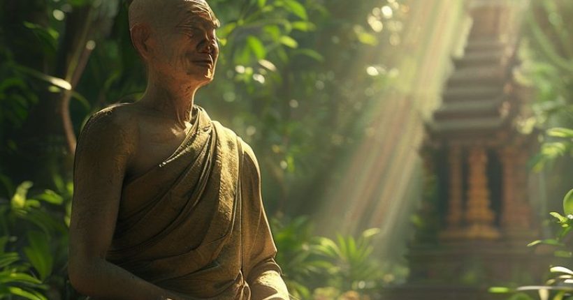 {"prompt":"Photorealistic image of a serene Thai monk meditating peacefully in a lush green forest. Sunlight filters through the trees, highlighting the monk's peaceful expression. In the background, a traditional Thai temple is subtly visible.","originalPrompt":"Photorealistic image of a serene Thai monk meditating peacefully in a lush green forest. Sunlight filters through the trees, highlighting the monk's peaceful expression. In the background, a traditional Thai temple is subtly visible.","width":1024,"height":1024,"seed":1449,"model":"sana","enhance":false,"nologo":false,"negative_prompt":"undefined","nofeed":false,"safe":false,"quality":"medium","image":[],"transparent":false,"has_nsfw_concept":false,"concept":[],"trackingData":{"actualModel":"sana","usage":{"completionImageTokens":1,"totalTokenCount":1}}}