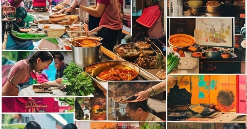 {"prompt":"A collage-style picture featuring several scenes: a tourist interacting with a Thai street vendor, a person studying Thai script, a group of people enjoying a Thai cooking class, and someone watching a Thai movie - all radiating a sense of enjoyment and cultural immersion. The overall tone should be bright and encouraging.","originalPrompt":"A collage-style picture featuring several scenes: a tourist interacting with a Thai street vendor, a person studying Thai script, a group of people enjoying a Thai cooking class, and someone watching a Thai movie - all radiating a sense of enjoyment and cultural immersion. The overall tone should be bright and encouraging.","width":1024,"height":1024,"seed":17052,"model":"sana","enhance":false,"nologo":false,"negative_prompt":"undefined","nofeed":false,"safe":false,"quality":"medium","image":[],"transparent":false,"has_nsfw_concept":false,"concept":[],"trackingData":{"actualModel":"sana","usage":{"completionImageTokens":1,"totalTokenCount":1}}}