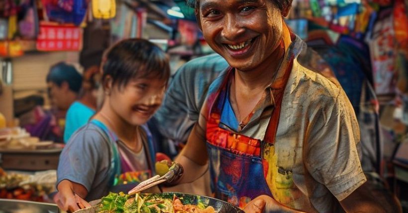 {"prompt":"A vibrant, photorealistic image of a Thai street food vendor handing a learner a plate of Pad Thai. The vendor is smiling warmly, and the learner looks happy and slightly overwhelmed. The background is filled with the bustling atmosphere of a Thai market. Focus on capturing the colors and textures of Thailand.","originalPrompt":"A vibrant, photorealistic image of a Thai street food vendor handing a learner a plate of Pad Thai. The vendor is smiling warmly, and the learner looks happy and slightly overwhelmed. The background is filled with the bustling atmosphere of a Thai market. Focus on capturing the colors and textures of Thailand.","width":1024,"height":1024,"seed":17359,"model":"sana","enhance":false,"nologo":false,"negative_prompt":"undefined","nofeed":false,"safe":false,"quality":"medium","image":[],"transparent":false,"has_nsfw_concept":false,"concept":[],"trackingData":{"actualModel":"sana","usage":{"completionImageTokens":1,"totalTokenCount":1}}}