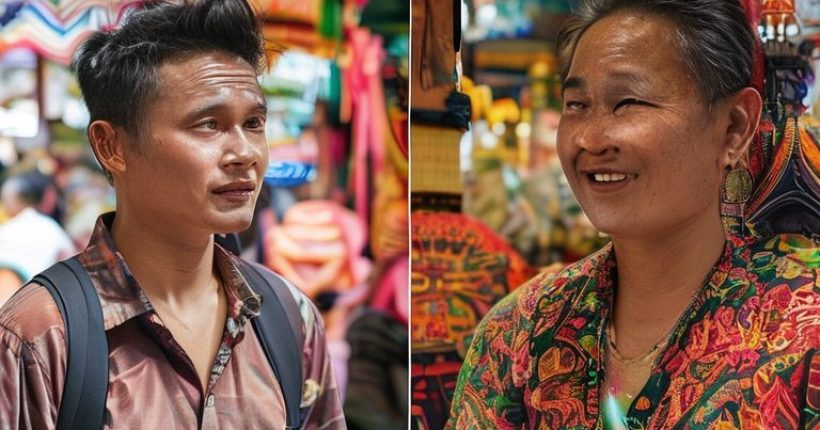 {"prompt":"A montage image. The left side shows a confused tourist in Thailand unable to communicate successfully. The right side depicts a confident individual fluently conversing with locals in Thai, smiling and relaxed in a vibrant Thai market setting. The background uses traditional Thai patterns.","originalPrompt":"A montage image. The left side shows a confused tourist in Thailand unable to communicate successfully. The right side depicts a confident individual fluently conversing with locals in Thai, smiling and relaxed in a vibrant Thai market setting. The background uses traditional Thai patterns.","width":1024,"height":1024,"seed":1548,"model":"sana","enhance":false,"nologo":false,"negative_prompt":"undefined","nofeed":false,"safe":false,"quality":"medium","image":[],"transparent":false,"has_nsfw_concept":false,"concept":[],"trackingData":{"actualModel":"sana","usage":{"completionImageTokens":1,"totalTokenCount":1}}}