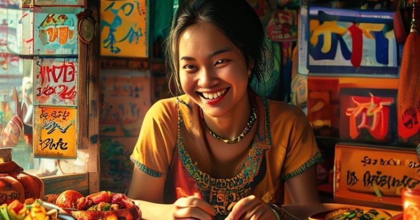 {"prompt":"A vibrant and engaging photorealistic image for a blog post about learning Thai vocabulary. The image should feature a person smiling and interacting with Thai text, possibly in a market setting surrounded by Thai script, delicious-looking Thai food. The overall style should be welcoming and encouraging, conveying the joy of language learning. Focus on bright colors and authentic Thai cultural elements.","originalPrompt":"A vibrant and engaging photorealistic image for a blog post about learning Thai vocabulary. The image should feature a person smiling and interacting with Thai text, possibly in a market setting surrounded by Thai script, delicious-looking Thai food. The overall style should be welcoming and encouraging, conveying the joy of language learning. Focus on bright colors and authentic Thai cultural elements.","width":1024,"height":1024,"seed":19320,"model":"sana","enhance":false,"nologo":false,"negative_prompt":"undefined","nofeed":false,"safe":false,"quality":"medium","image":[],"transparent":false,"has_nsfw_concept":false,"concept":[],"trackingData":{"actualModel":"sana","usage":{"completionImageTokens":1,"totalTokenCount":1}}}