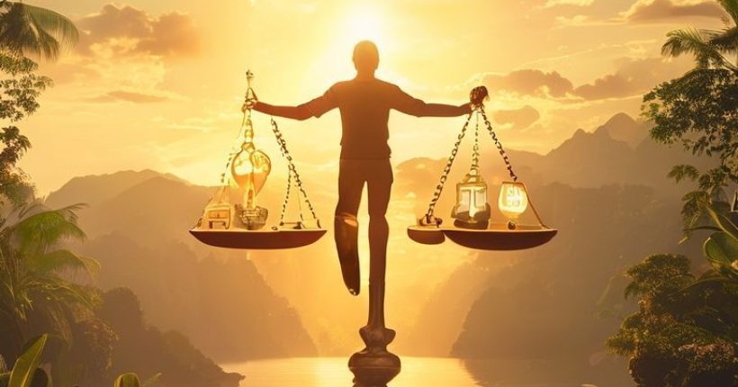 {"prompt":"A photorealistic image showing a person balancing various icons (representing work, family, health, hobbies) on a balance scale against a golden sun, set against a peaceful, natural backdrop in Thailand. The colors should be warm and inviting, emphasizing serenity and harmony.","originalPrompt":"A photorealistic image showing a person balancing various icons (representing work, family, health, hobbies) on a balance scale against a golden sun, set against a peaceful, natural backdrop in Thailand. The colors should be warm and inviting, emphasizing serenity and harmony.","width":1024,"height":1024,"seed":20176,"model":"sana","enhance":false,"nologo":false,"negative_prompt":"undefined","nofeed":false,"safe":false,"quality":"medium","image":[],"transparent":false,"has_nsfw_concept":false,"concept":[],"trackingData":{"actualModel":"sana","usage":{"completionImageTokens":1,"totalTokenCount":1}}}